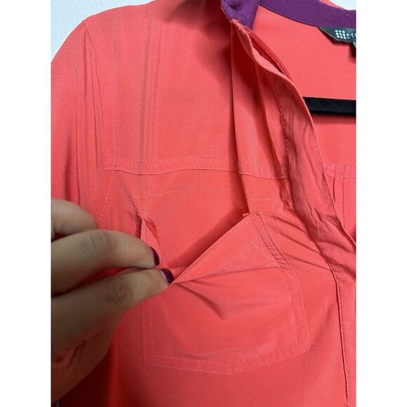 Title Nine Nimblene Shift Coral Orange Quarter Zip Pockets Roll Tab Sleeves Med - Picture 10 of 12